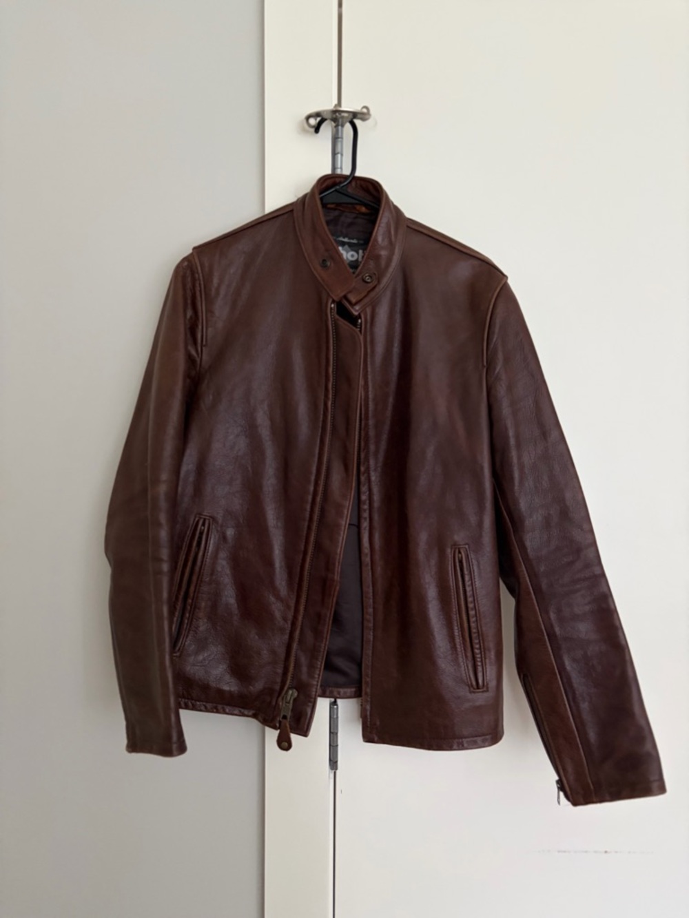 Schott NYC Men's 654 Cowhide Casual Racer Leather Jacket (Brown)